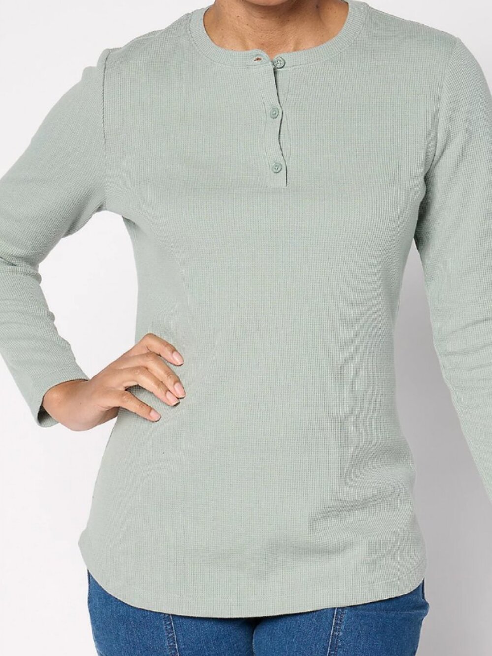 Denim & Co. Essentials Waffle Knit Henley Top, Sz XXS a677464